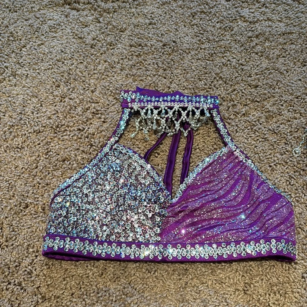 Custom Made Jazz Dance Costume Purple Rhinestones